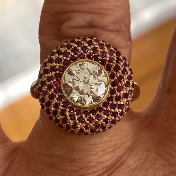 2.10 Carat Diamond Solitaire with 138 Rubies 18KYG Halo Ring - Picture 11 of 13